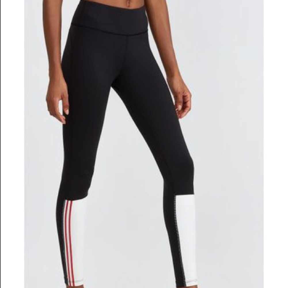 Splits59 Black and White Colorblock Leggings with Red Stripe Detail
